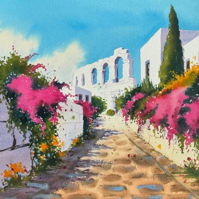 Original Aquarell "Der weg zur Antik" | 41 x 31 cm