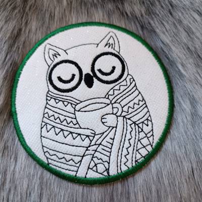 Mug Rug / Tassenuntersetzer Eule rund