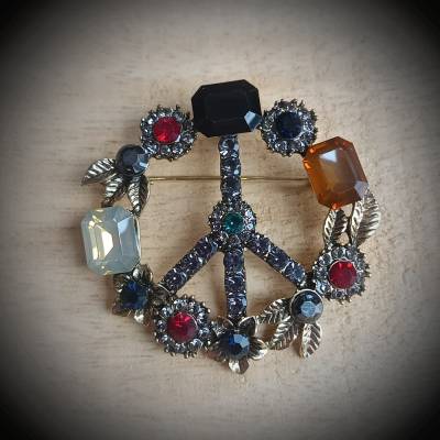Peace Zeichen Friedens Zeichen Anhänger Peace Vintage Strassbrosche 