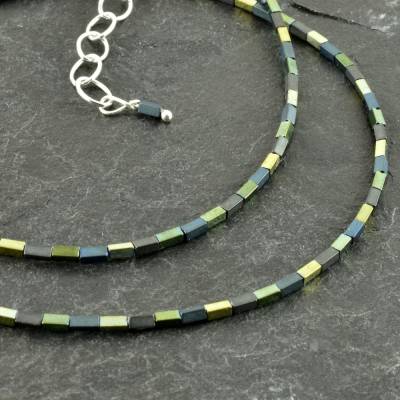 Zarte, schmale Hämatitkette, Rechtecke - minimalistische Kette, individualisierbar, eckiges Collier Geschenk Freundin
