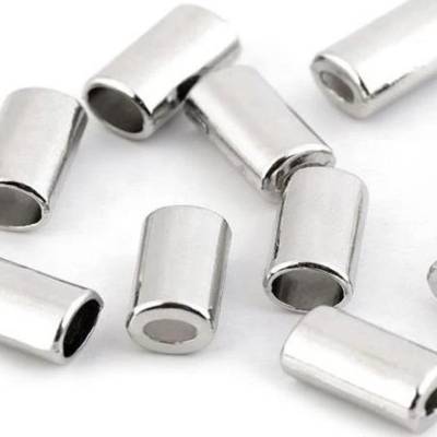4 Kordelenden/Kordelstopper Metall silber 14 mm, Ø 2 x 4 mm /  Ø  4 x 6 mm – Endstücke 