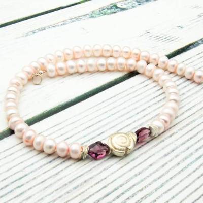 Elegante Perlenkette, lila, weiß, Schmuck, Unikat, Geschenkidee für Sie, Frau, Kolleginnen, Weihnachten