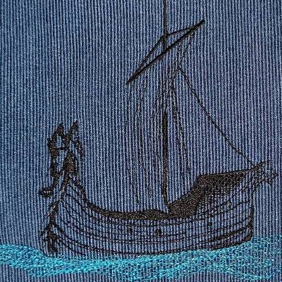 Wikingerschiff Stickdatei 10x10cm – Nordische Konturen für deine Stickmaschine