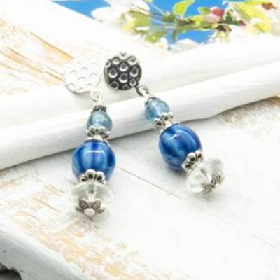 Keramik Ohrschmuck, Ohrstecker blau, Ohrringe, Geschenkidee Frau, Weihnachten, handgemacht Unikat