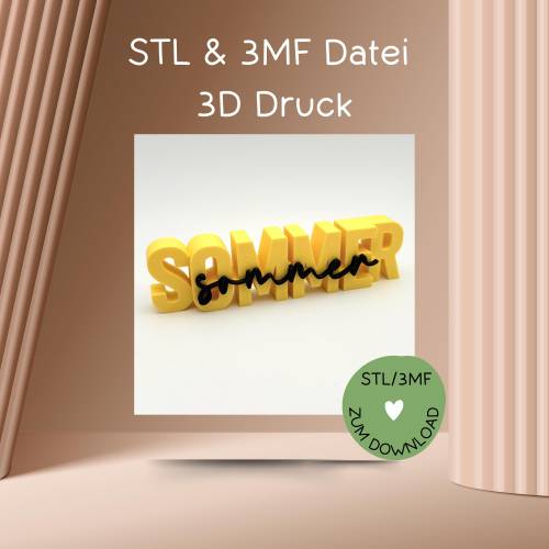 Schriftzug SOMMER, Digitale Datei, 3D-Druckdatei, STL bzw. 3MF-Format