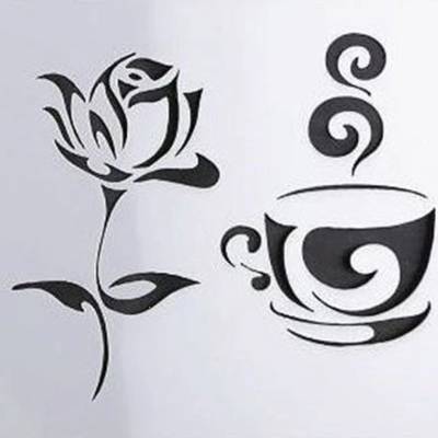 Stencil, Motivschablone, Schablone, Rose und Kaffeetasse, 13 x 13 cm, SMS13-14