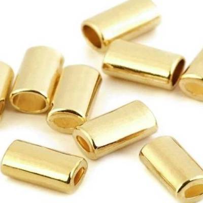 4 Kordelenden/Kordelstopper Metall gold 14 mm, Ø 2 x 4 mm /  Ø  4 x 6 mm – Endstücke 