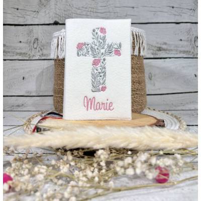 Gotteslobhülle beige Kreuz mit Blumen Gebetbuchhülle Filz personalisiert