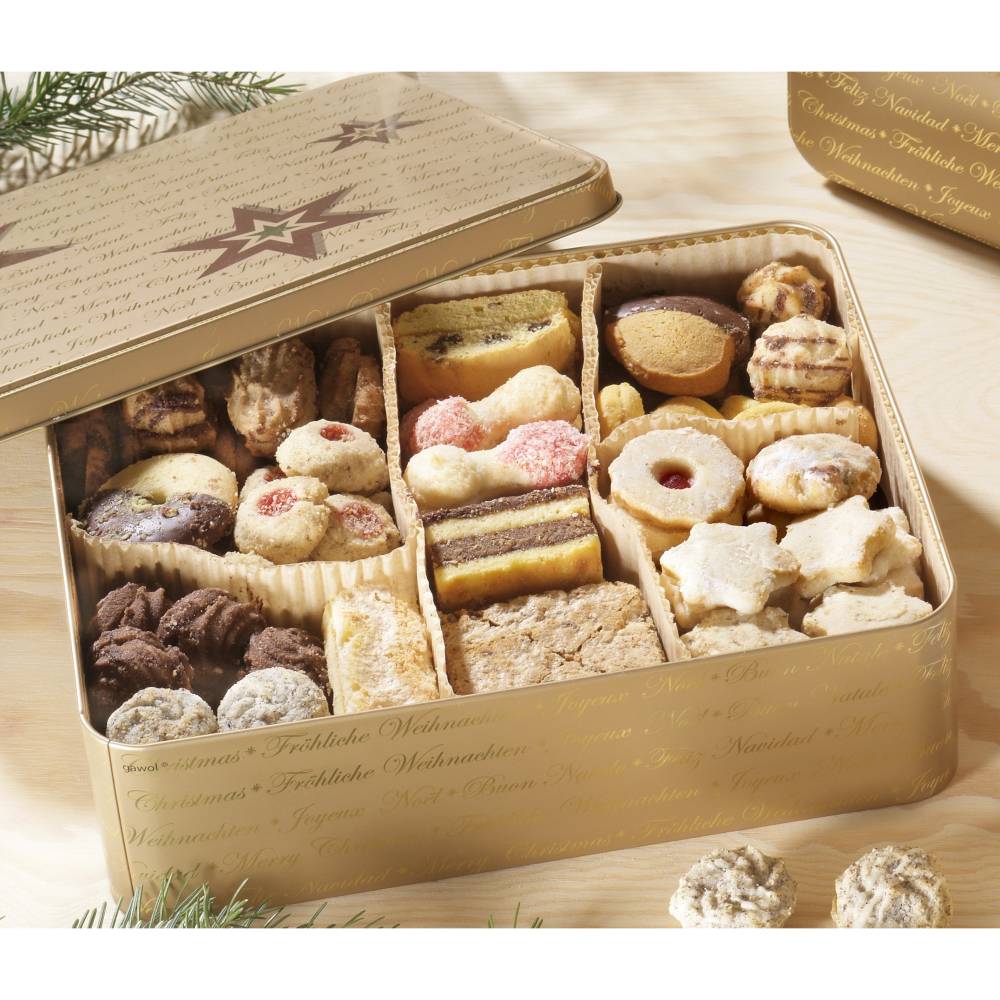 Weihnachtskekse in Präsentdose (38Eur pro Kg) mit 1,1Kg bzw. 1,2Kg Plätchen und Kekse von FeinLand