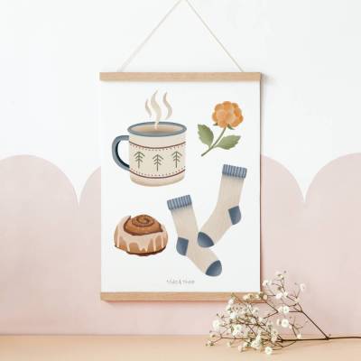 Poster Hygge Norwegen gemütlicher Kunstdruck Zimtschnecke - Kanelbulle und Kaffee Schweden Skandinavien Print - Wanddeko