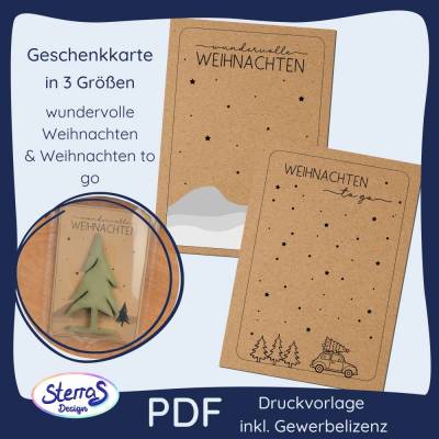 Druckvorlage Geschenkkarten Weihnachten Set PDF - "Weihnachten to go" & "wundervolle Weihnachten"
