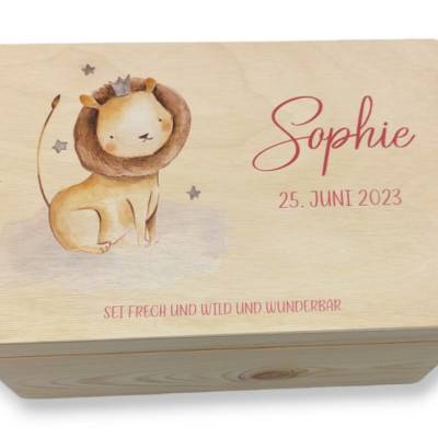 Erinnerungskiste Baby mit Namen "Löwe"  Erinnerungskiste Kinder, Erinnerungsbox bedruckt, Taufgeschenk,
