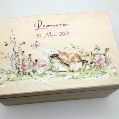 Erinnerungskiste Baby mit Namen "Rehkits"  Erinnerungskiste Kinder, Erinnerungsbox bedruckt, Taufgeschenk,