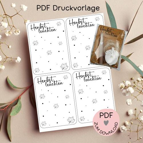 Karten "Herbstleuchten", Digitale Datei, PDF-Druckvorlage, zum ausdrucken u. ausschneiden, z.B. f. kleine Geschenke