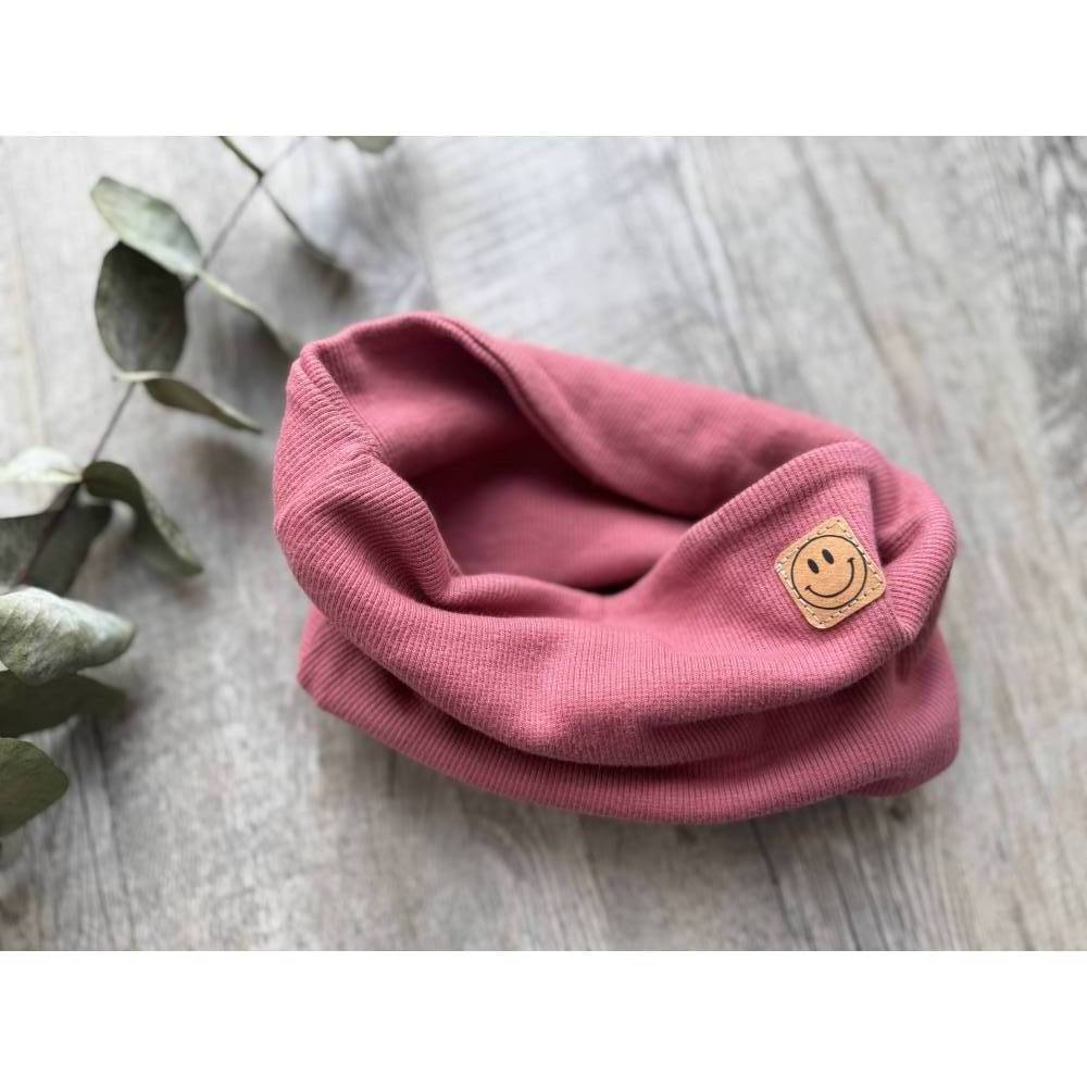 Mütze und Loop mit Smiley  in beige und hellgrau   für Babys, Jungen, Mädchen, Damen und Herren Bild 4