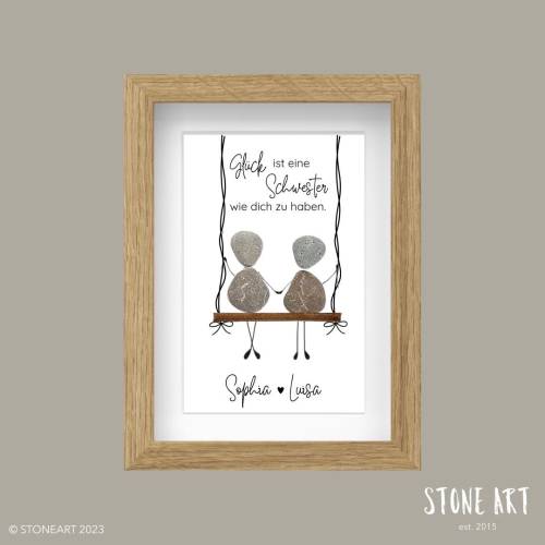 Steinbild Geschenk Schwester – Handgemachtes Unikat mit Spruch „Glück ist eine Schwester wie dich zu haben“