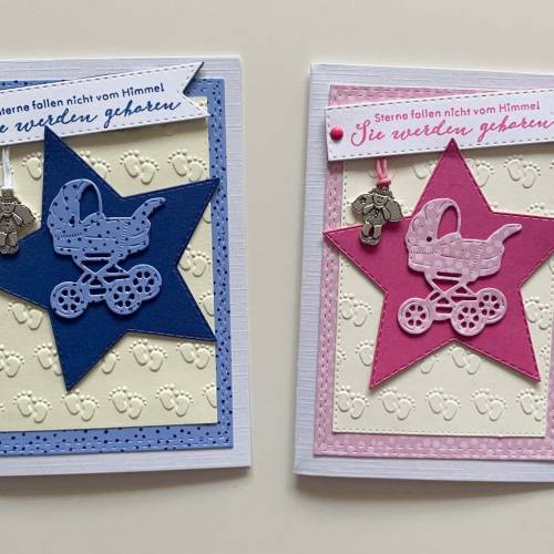 Handgemachte Babykarte personalisiert – Glückwünsche zur Geburt Junge & Mädchen mit Schutzengel