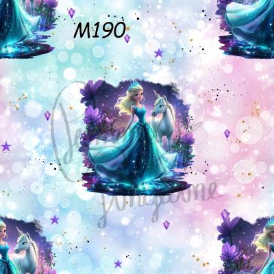 M190 Kinderstoff „Zauberhafte Prinzessin mit Einhorn – Glitzernde Märchenwelt in Pastell & Türkis“