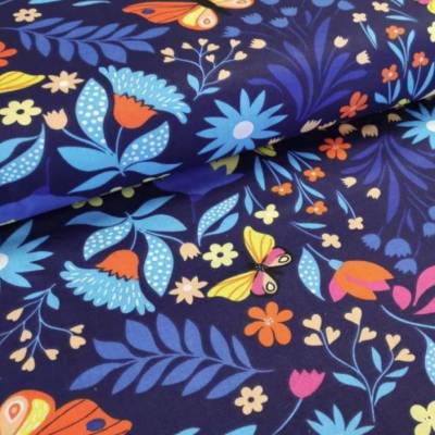 2 m Baumwollstoff, Schmetterlinge, Blau, 160 cm breit