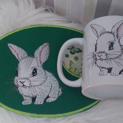 Geschenkset Tasse mit passendem Mug Rug Hase