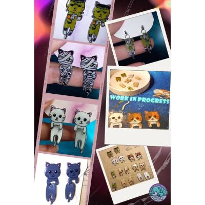 Niedliche baumelnde Katzen-Ohrstecker aus Schrumpffolie – in 4 verspielten Designs