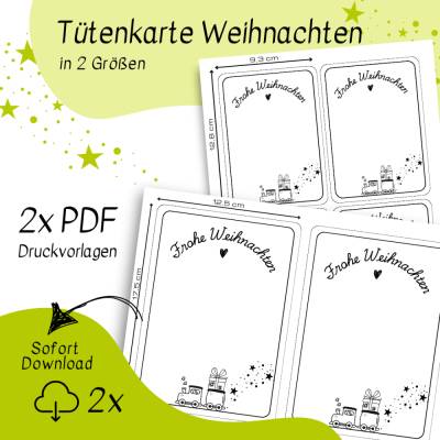 Druckvorlage frohe Weihnachten, Tütenkarte, Weihnachtskarte, Weihnachtsgruß, ausdrucken, Geschenkidee