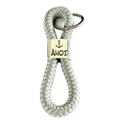 Personalisierte Schlüsselanhänger Ahoi/Moin aus Segeltau – Wunschgravur & 34 Farben – maritimes Geschenk