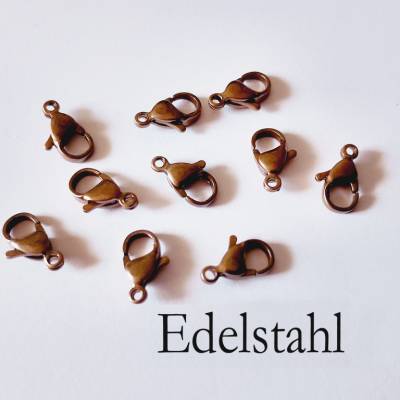 10 Karabinerverschlüsse Edelstahl Antikbronze 12 mm