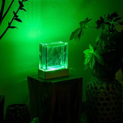 Grüne Glasbaustein Lampe | Lebhaftes Akzentlicht Modernes Wohnen | Nachttischlampe Designer Glas | Urban Loft Deko