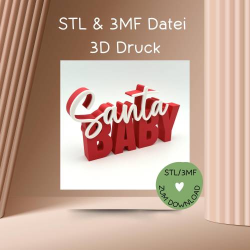 Schriftzug SANTA BABY, Digitale Datei, 3D-Druckdatei, STL u. 3MF-Format, Weihnachten