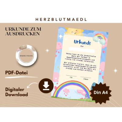 Regenbogen-Urkunde zum Ausdrucken – Fröhliche Belohnung & Geschenkidee für Kinder