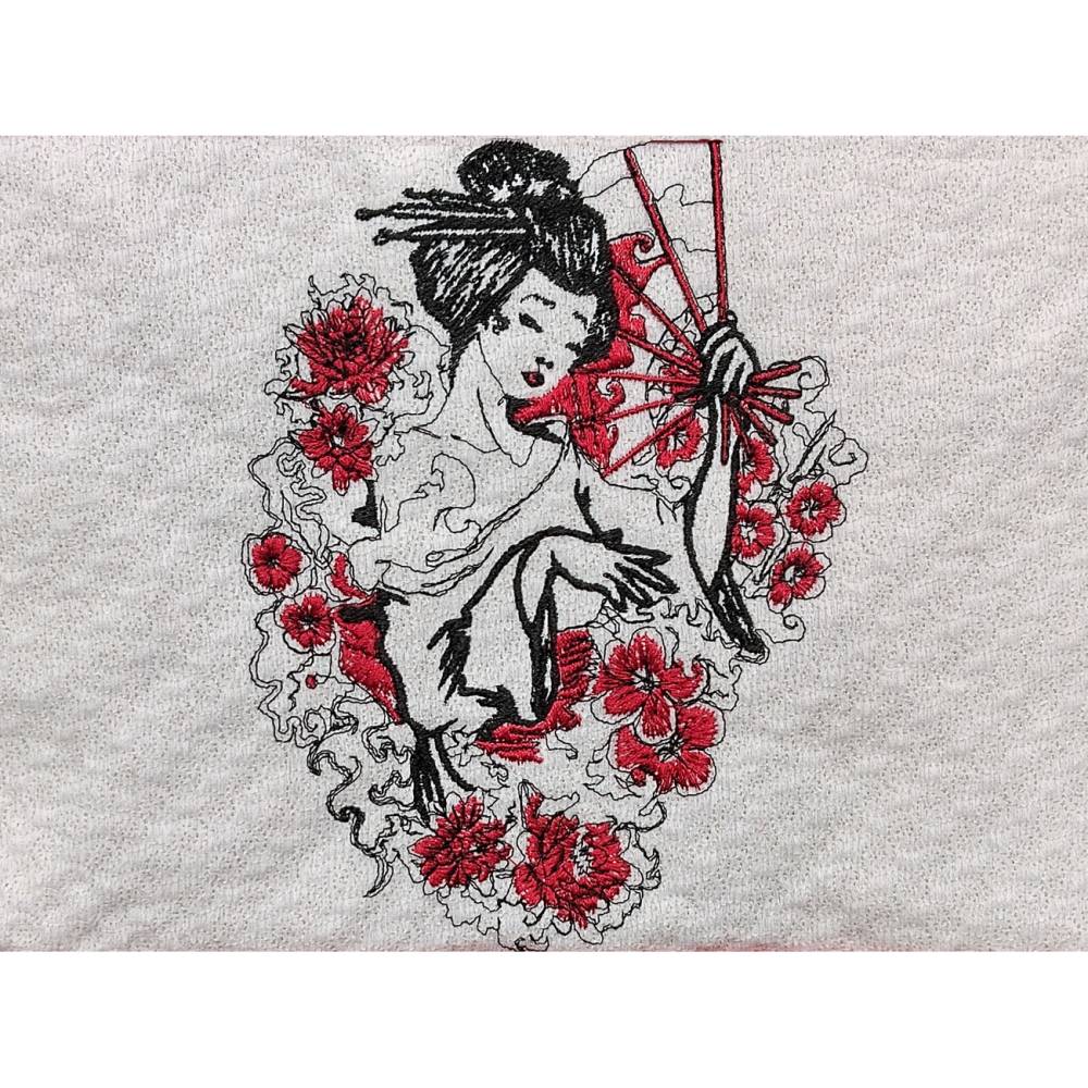 Geisha Stickdatei 20x26-30cm, 21*40cm EXP – Japanisches Stickmotiv für Stickmaschine Bild 1