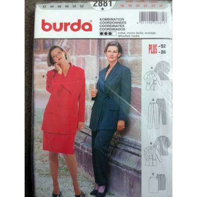 Schnittmuster Blazer, Rock,Hose – Burda 2881, Gr. 42 - 52, Damenkombi Mehrgrößenschnitt