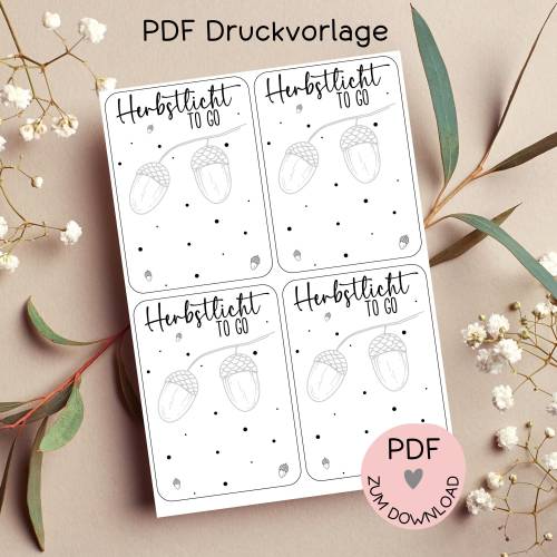 Karten "Herbstlicht to go", Digitale Datei, PDF-Druckvorlage, zum ausdrucken u. ausschneiden, z.B. f. kleine Geschenke