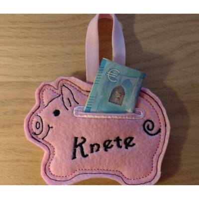 Sparschwein Knete Rosa bestickt aus Kunstfilz mit Aufhänger – Geschenkidee & Deko