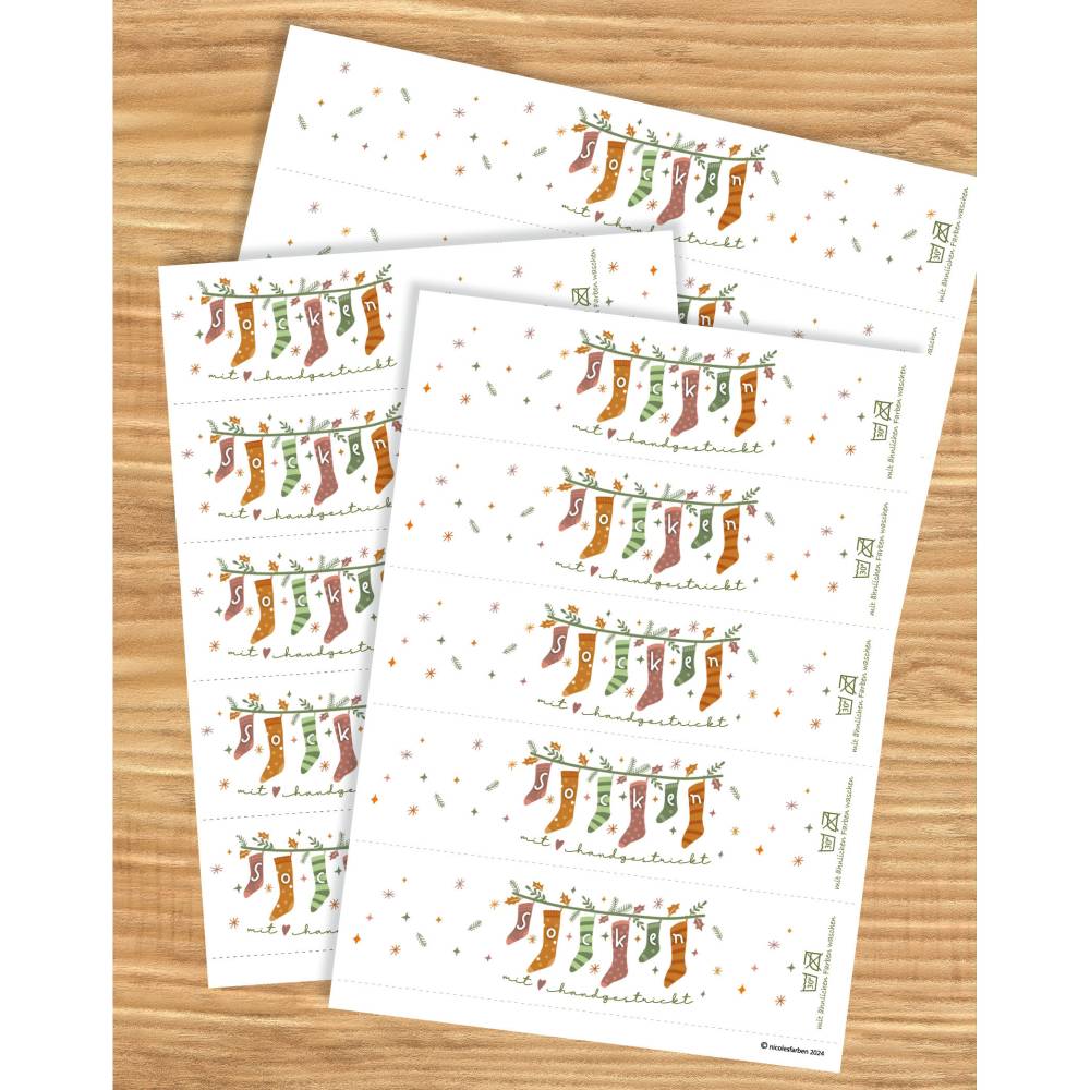 Geschenkverpackung für selbstgestrickte Socken– Weichnachtsmotiv Banderole zum Selbstausdrucken - Printable Bild 5