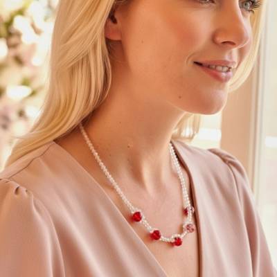 Sinnliche Glasperlenkette mit funkelnden Kristallakzenten – Scarlet Sparkle