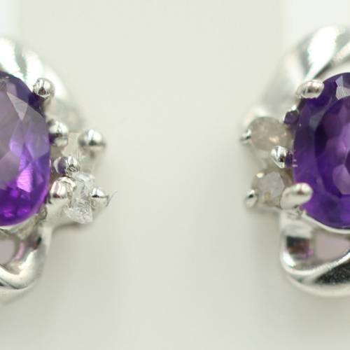 Edle 0,63 Carat Amethyst Diamant Ohrstecker 925 Silber, Ohrring Modern