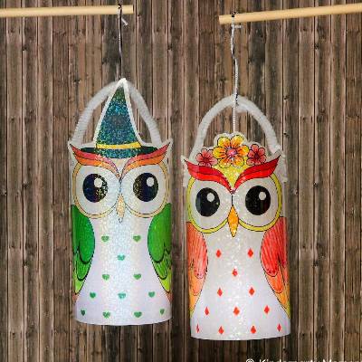 Drei Vorlagen zum Basteln von Eulen Laternen aus PET Flaschen