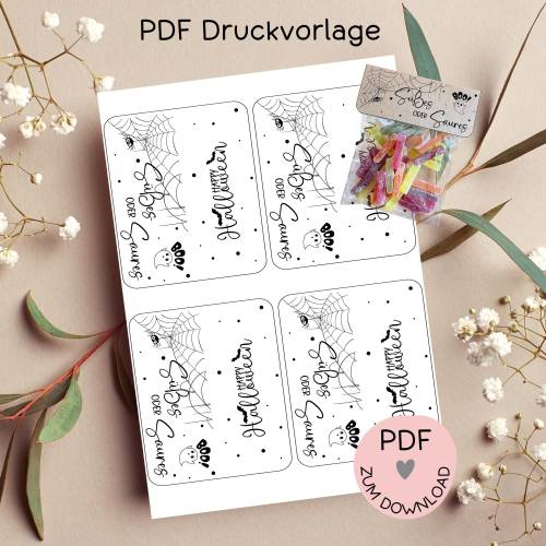 Karten "Halloween", Digitale Datei, PDF-Druckvorlage, zum ausdrucken u. ausschneiden, z.B. f. kleine Geschenke