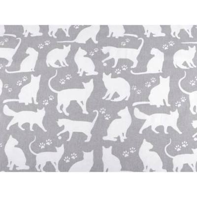 2,5 m Baumwollstoff, Spielende Katzen, Hellgrau, 160 cm breit