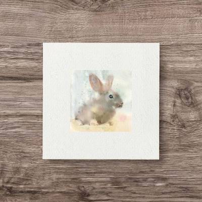 KLEINER HASE Mini Aquarell, Wandbild Geschenkidee Kunstdruck auf Büttenpapier, Waldtiere Miniatur Bild im Landhausstil