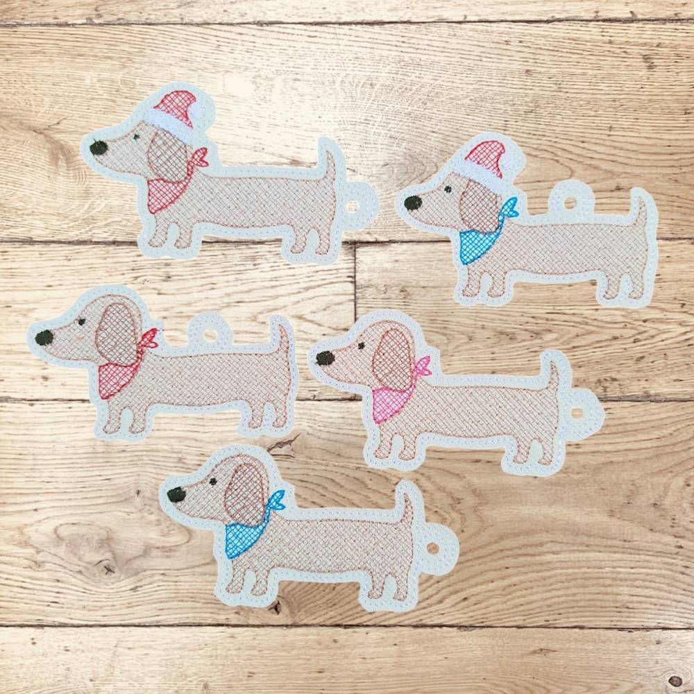 Stickdatei Dackel Schlüsselanhänger ITH Set 2597 – Hund Anhänger & Taschenbaumler Bild 1