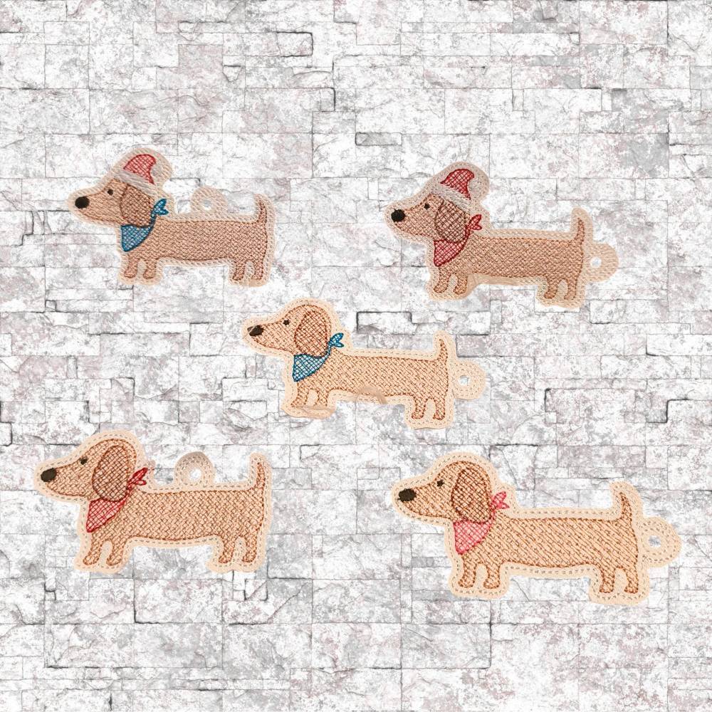 Stickdatei Dackel Schlüsselanhänger ITH Set 2597 – Hund Anhänger & Taschenbaumler Bild 2