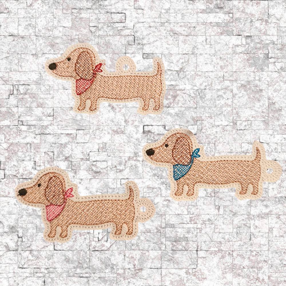 Stickdatei Dackel Schlüsselanhänger ITH Set 2597 – Hund Anhänger & Taschenbaumler Bild 3