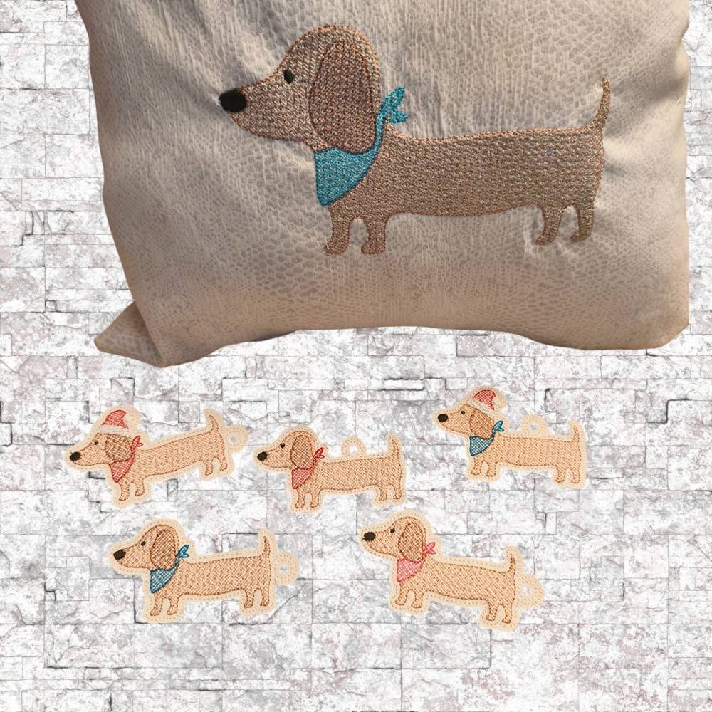 Stickdatei Dackel Schlüsselanhänger ITH Set 2597 – Hund Anhänger & Taschenbaumler Bild 4