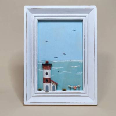 Handarbeit! Maritimes Diorama im Bilderrahmen weiß mit Leuchtturm | maritim rustikal shabby | Landhausstil, CottageCore