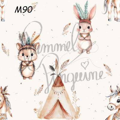 M90 Kinderstoff Indianer Waldtiere – Exklusives PummelPinguine-Design in 13 Stoffarten für kreative Kinder