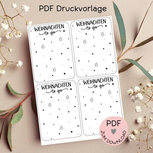 Karten "Weihnachten to go", Digitale Datei, PDF-Druckvorlage, zum ausdrucken u. ausschneiden, z.B. f. kleine Geschenke