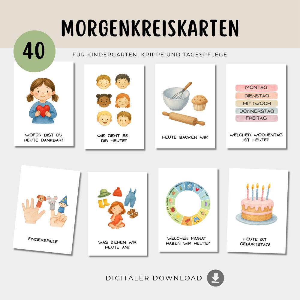 Morgenkreiskarten für Kindergarten und Kita, Morgenkreis Bildkarten als ...